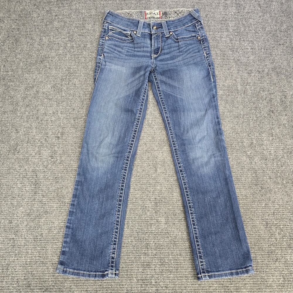 Ariat REAL Jeans Womens 28S 28x30 Blue Mid Rise Straight Leg Western Stretch